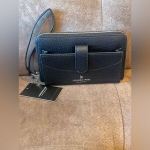 London Fog Pebble Cell Phone & Zip Around Black Wristlet Wallet